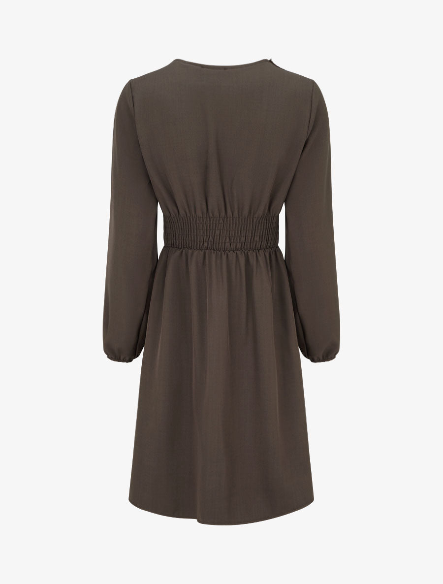 Robe évasée unie à manches longues et dentelle - Marron - 2