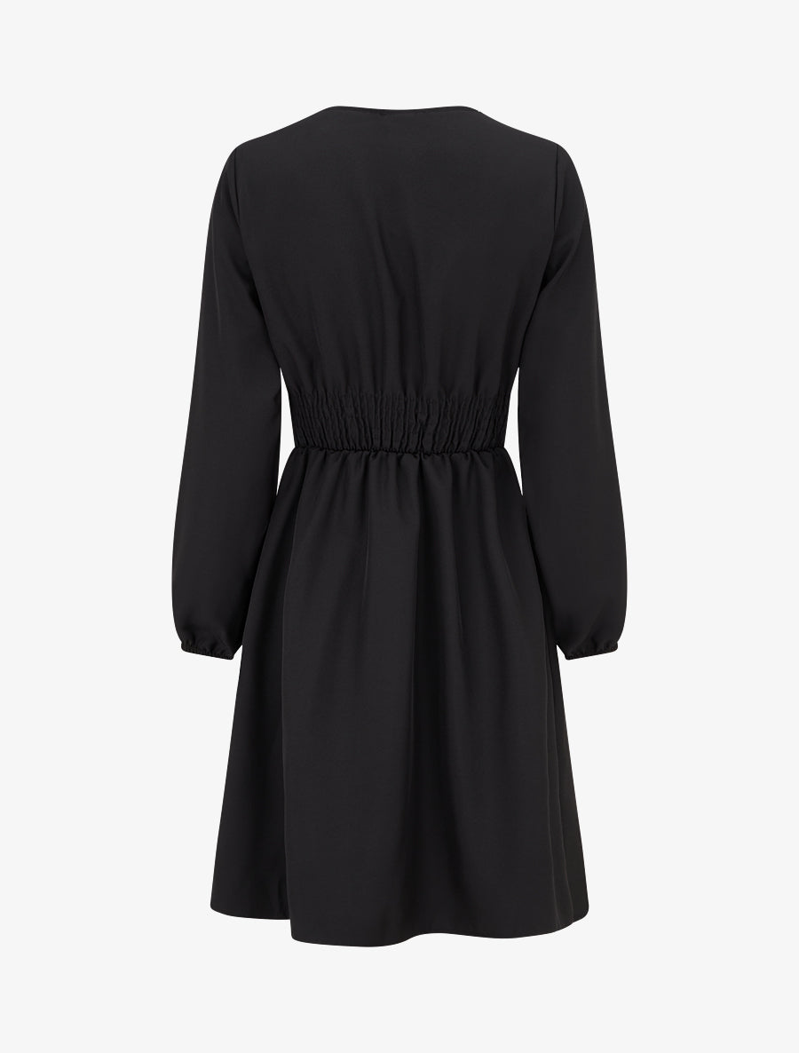 Robe évasée unie à manches longues et dentelle - Noir - 2