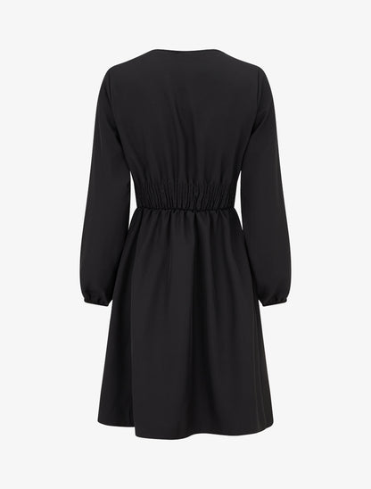 Robe évasée unie à manches longues et dentelle - Noir - 2