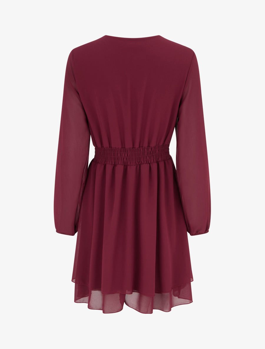 Robe unie style portefeuille à manches longues - Lie de vin - 2