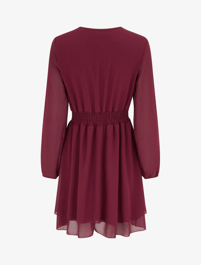 Robe unie style portefeuille à manches longues - Lie de vin - 2