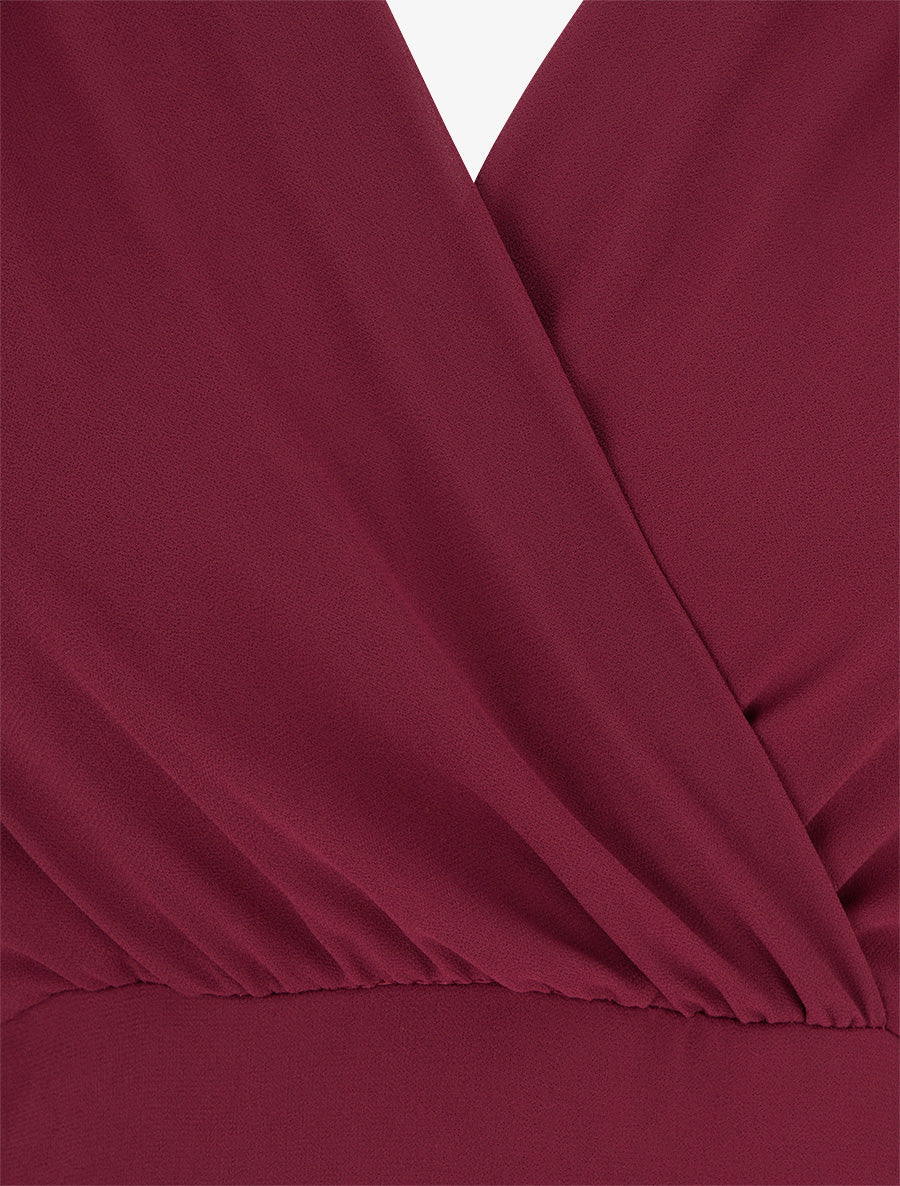 Robe unie style portefeuille à manches longues - Lie de vin - 3