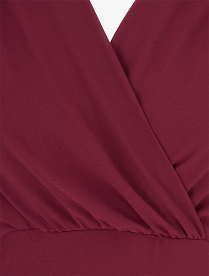 Robe unie style portefeuille à manches longues - Lie de vin - 3