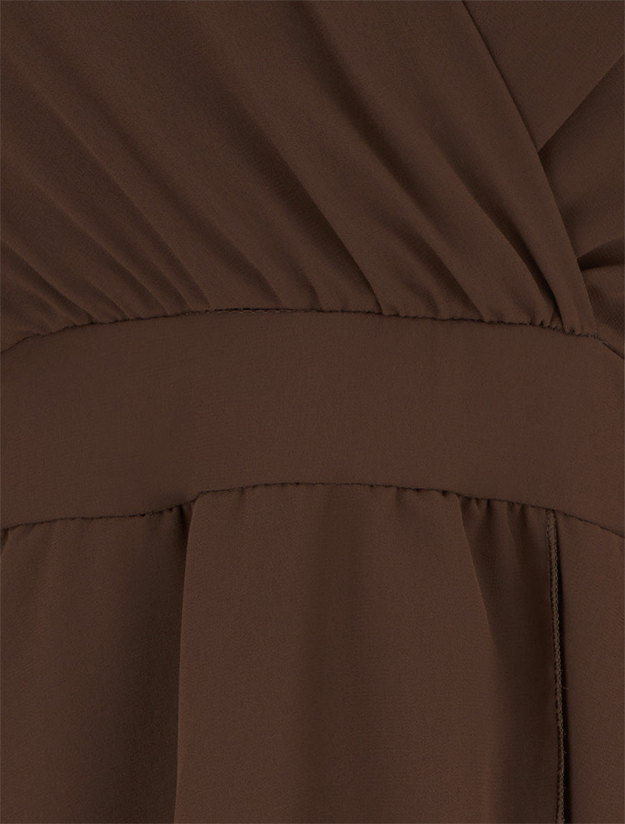 Robe unie style portefeuille à manches longues - Marron - 3