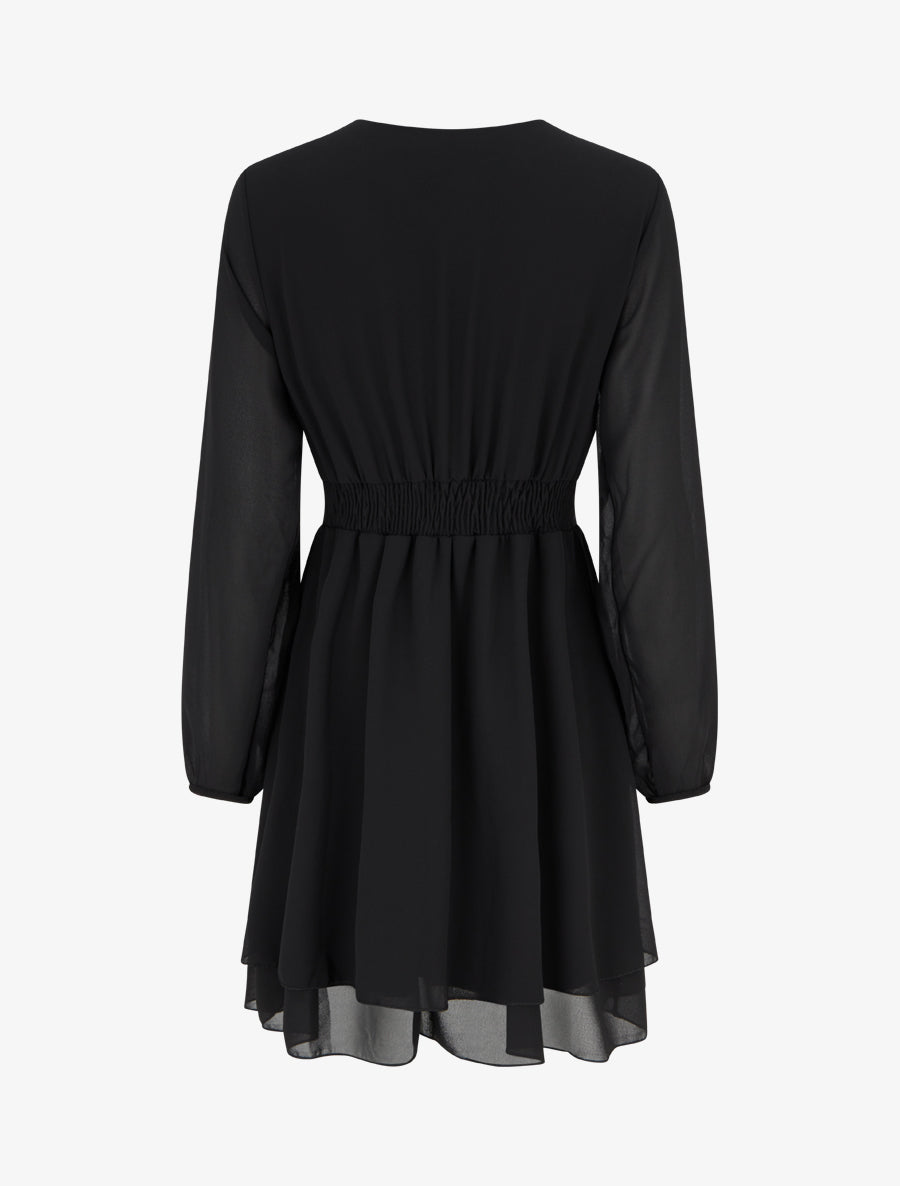 Robe unie style portefeuille à manches longues - Noir - 2