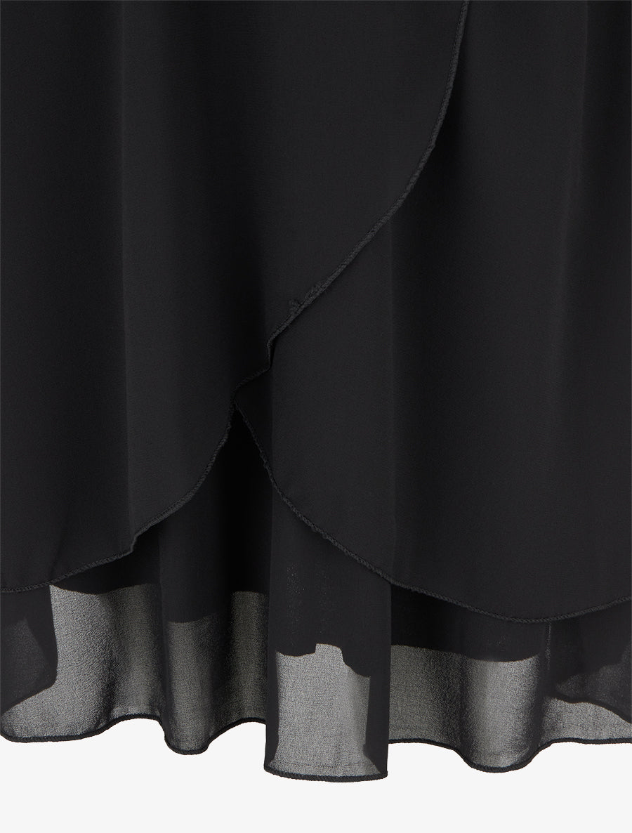 Robe unie style portefeuille à manches longues - Noir - 3