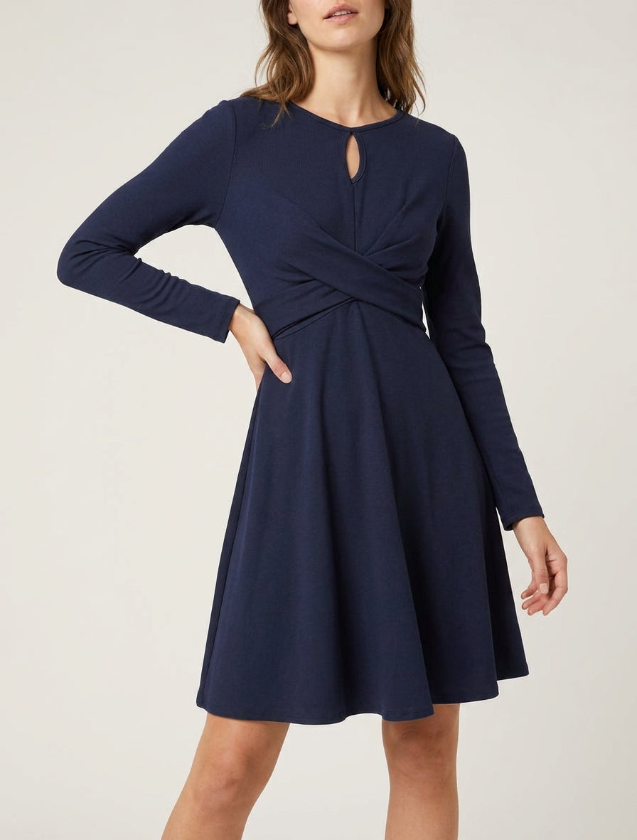 Vestido skater con efecto cruzado en la cintura - Marine
