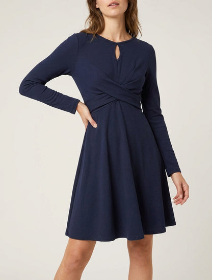 Vestido skater con efecto cruzado en la cintura - Marine