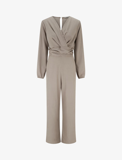 Combinaison manches longues à taille effet drapé - Taupe - 1