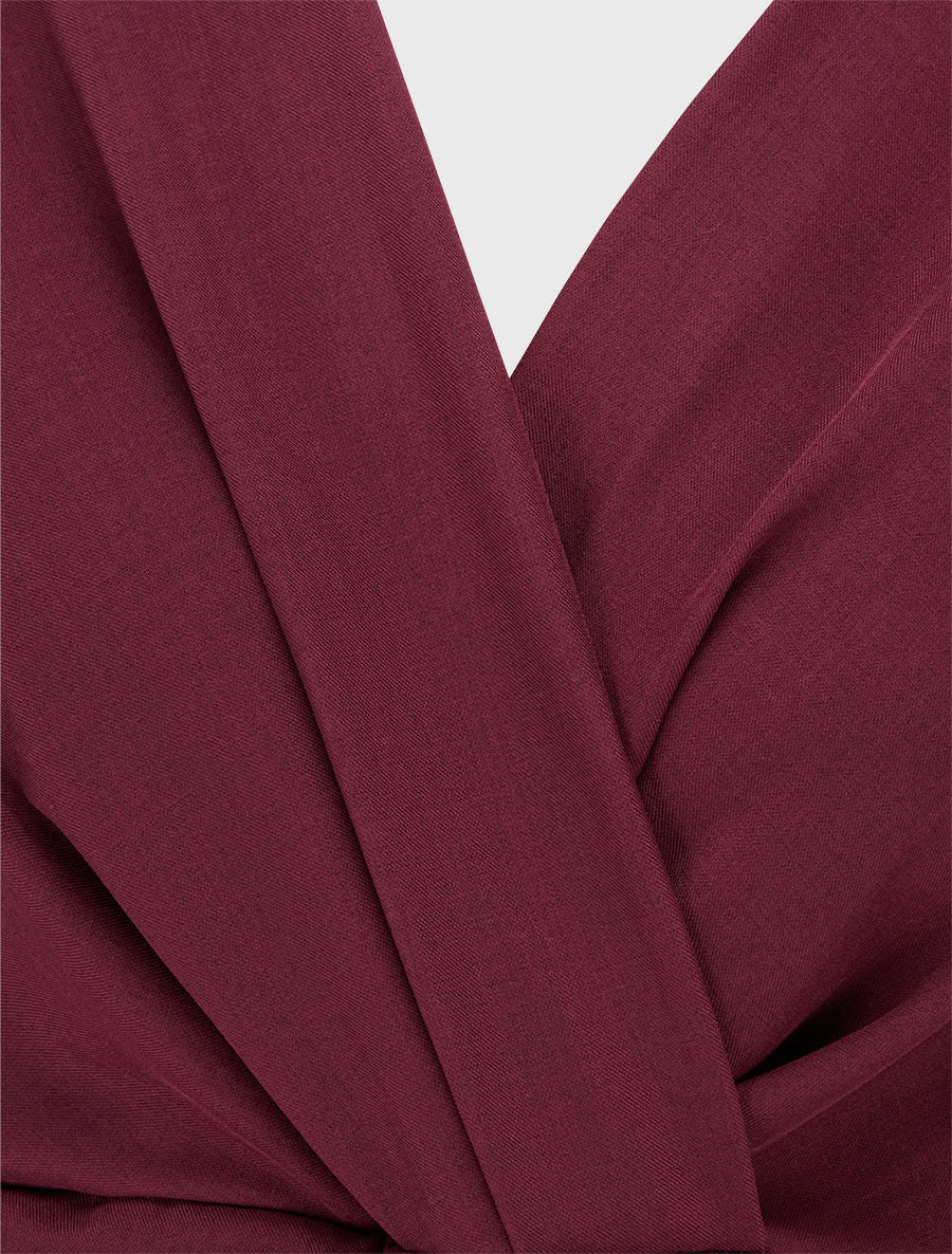 Combinaison manches longues à taille effet drapé - Lie de vin - 3