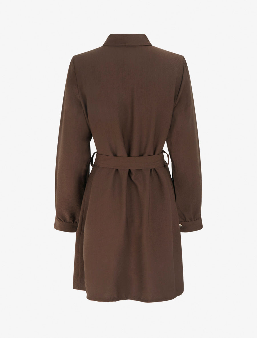 Robe chemise droite à manches longues - Marron - 2