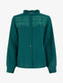 Blouse à col montant volanté et dentelle - Vert foncé - 1