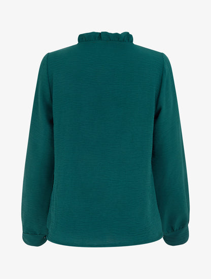Blouse à col montant volanté et dentelle - Vert foncé - 2