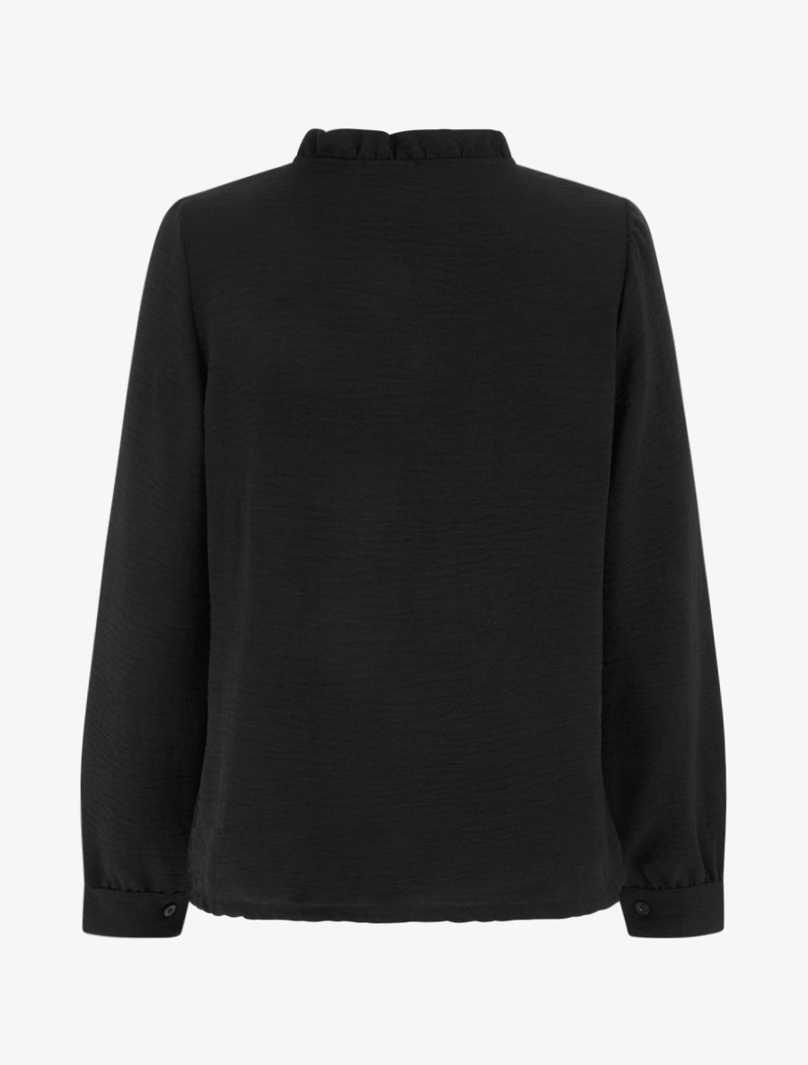 Blouse à col montant volanté et dentelle - Noir - 2