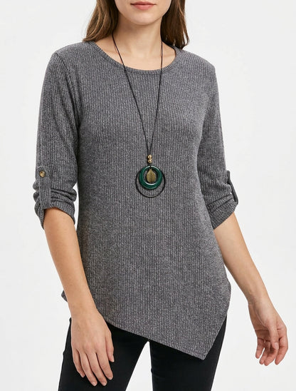 Jersey efecto acanalado con mangas largas arremangables. - Gris
