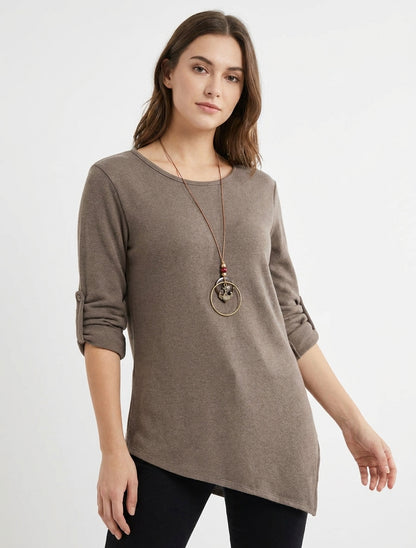Jersey liso con mangas largas enrollables - Topo