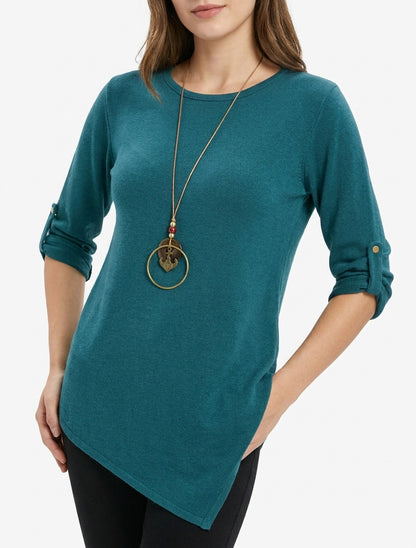 Jersey liso con mangas largas enrollables - Azul pato
