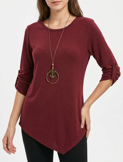 Jersey liso con mangas largas enrollables - Burdeos