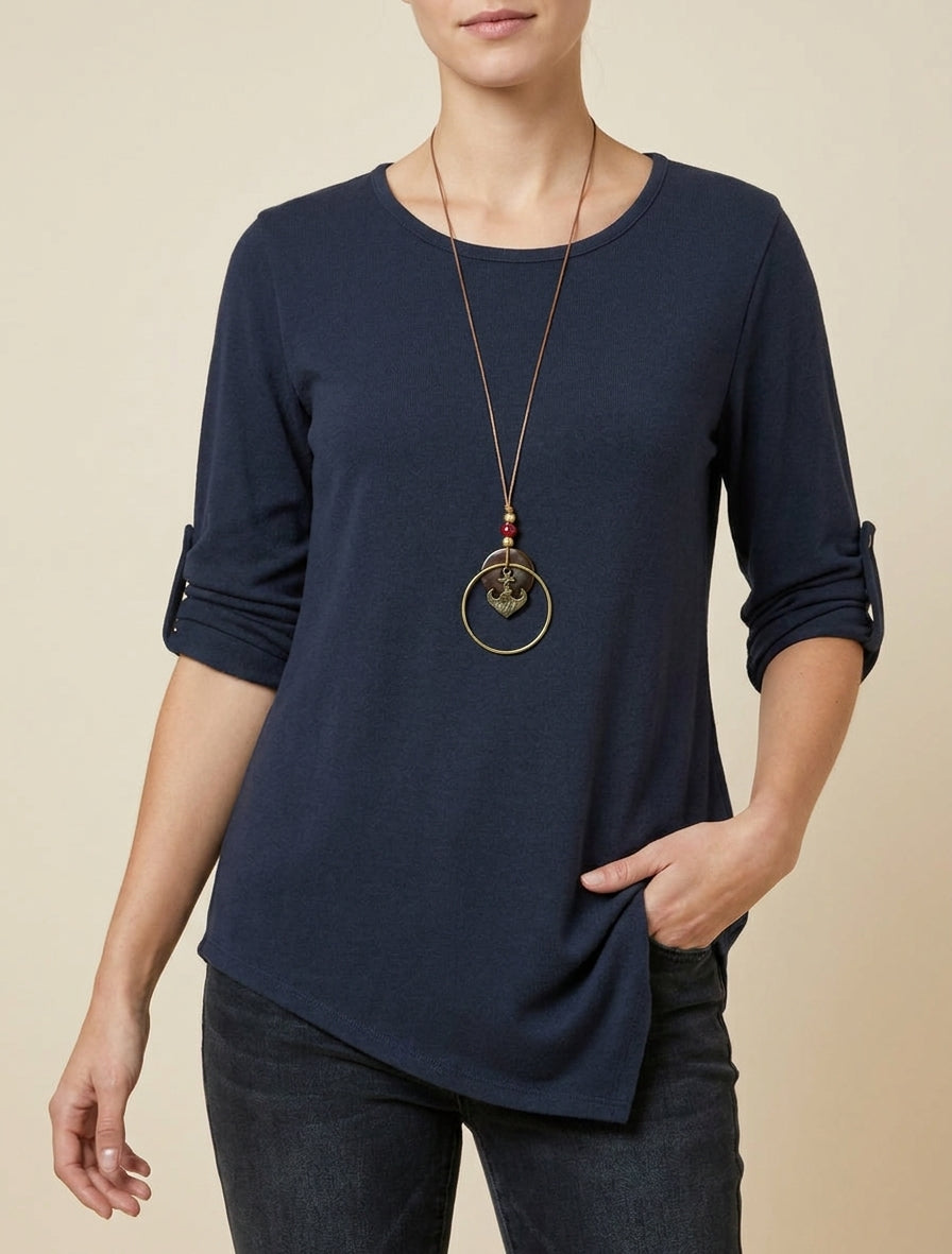Jersey liso con mangas largas enrollables - Marine