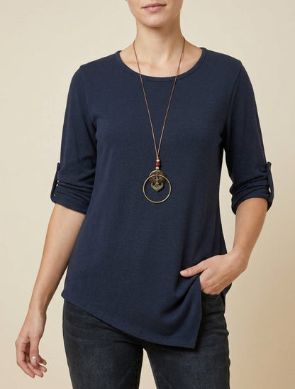 Jersey liso con mangas largas enrollables - Marine