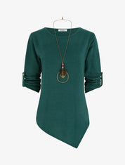 Pull uni à manches longues retroussables - Vert sapin - 1