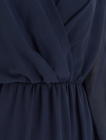 Robe évasée en voile à col cache-coeur - Marine - 3