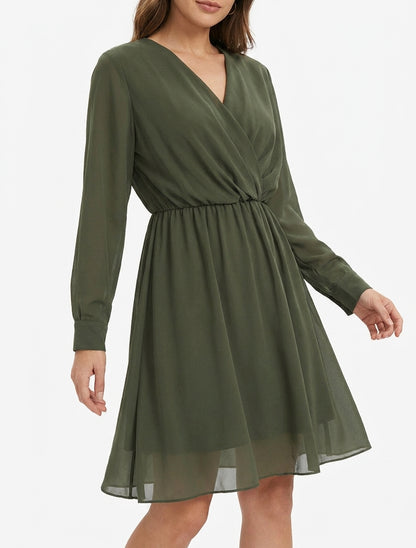Vestido evasé de gasa con cuello cruzado - Caqui