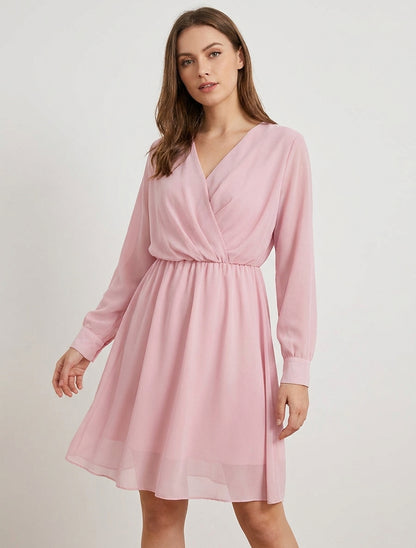 Vestido evasé de gasa con cuello cruzado - Rosa