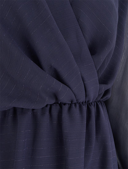 Robe évasée en voile irisé à col cache-coeur - Marine - 3