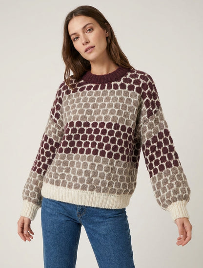 Suéter de mezcla de mohair con patrón de círculos - Burdeos/topo