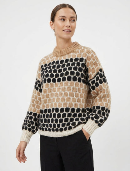 Suéter de mezcla de mohair con patrón de círculos - Camello/negro