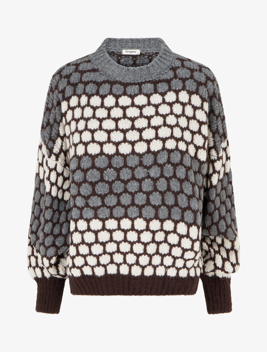 Pull en mohair mélangé à motif ronds - Gris/écru - 1