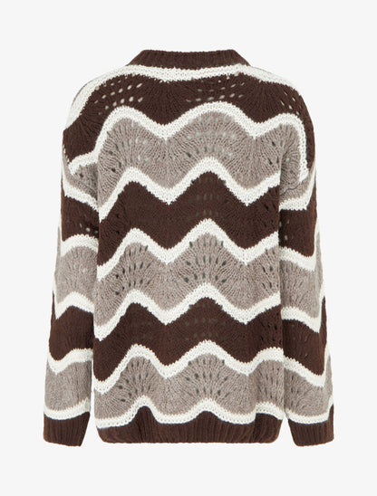 Pull en mohair mélangé à motif rayures courbées - Marron/taupe - 2