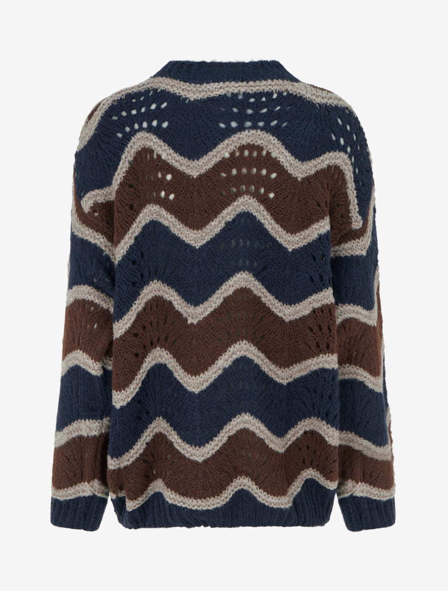 Pull en mohair mélangé à motif rayures courbées - Marron/marine - 2