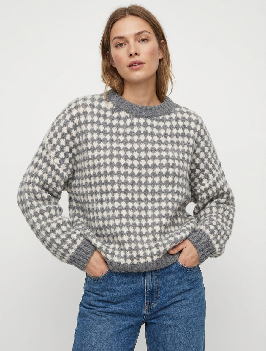 Jersey holgado de mezcla de mohair con diseño de escamas. - Gris