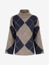 Pull à col montant et motif carreaux en mohair mélangé - Taupe - 1