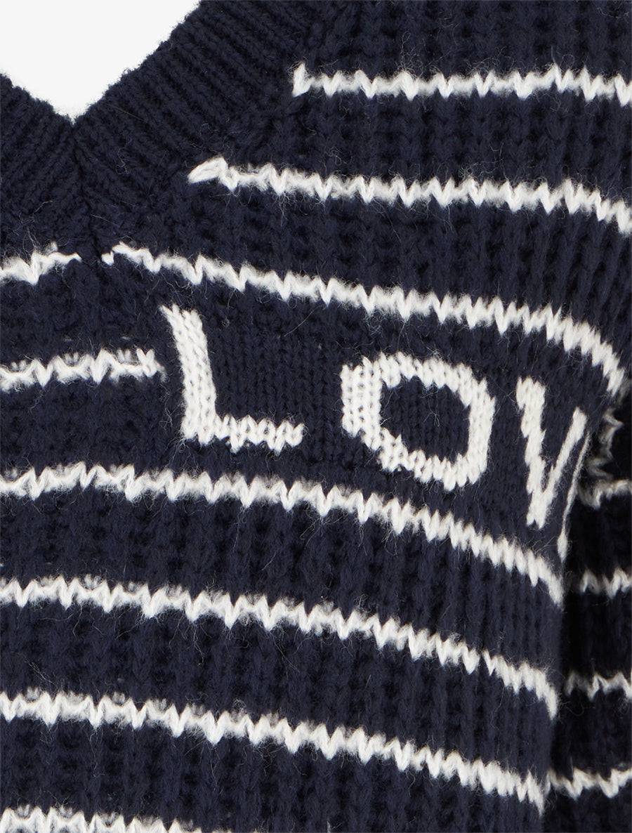 Pull mohair inscription LOVE à rayures - Marine - 3