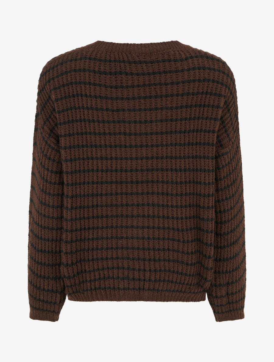 Pull mohair inscription LOVE à rayures - Marron - 2