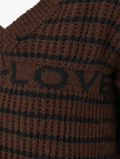 Pull mohair inscription LOVE à rayures - Marron - 3