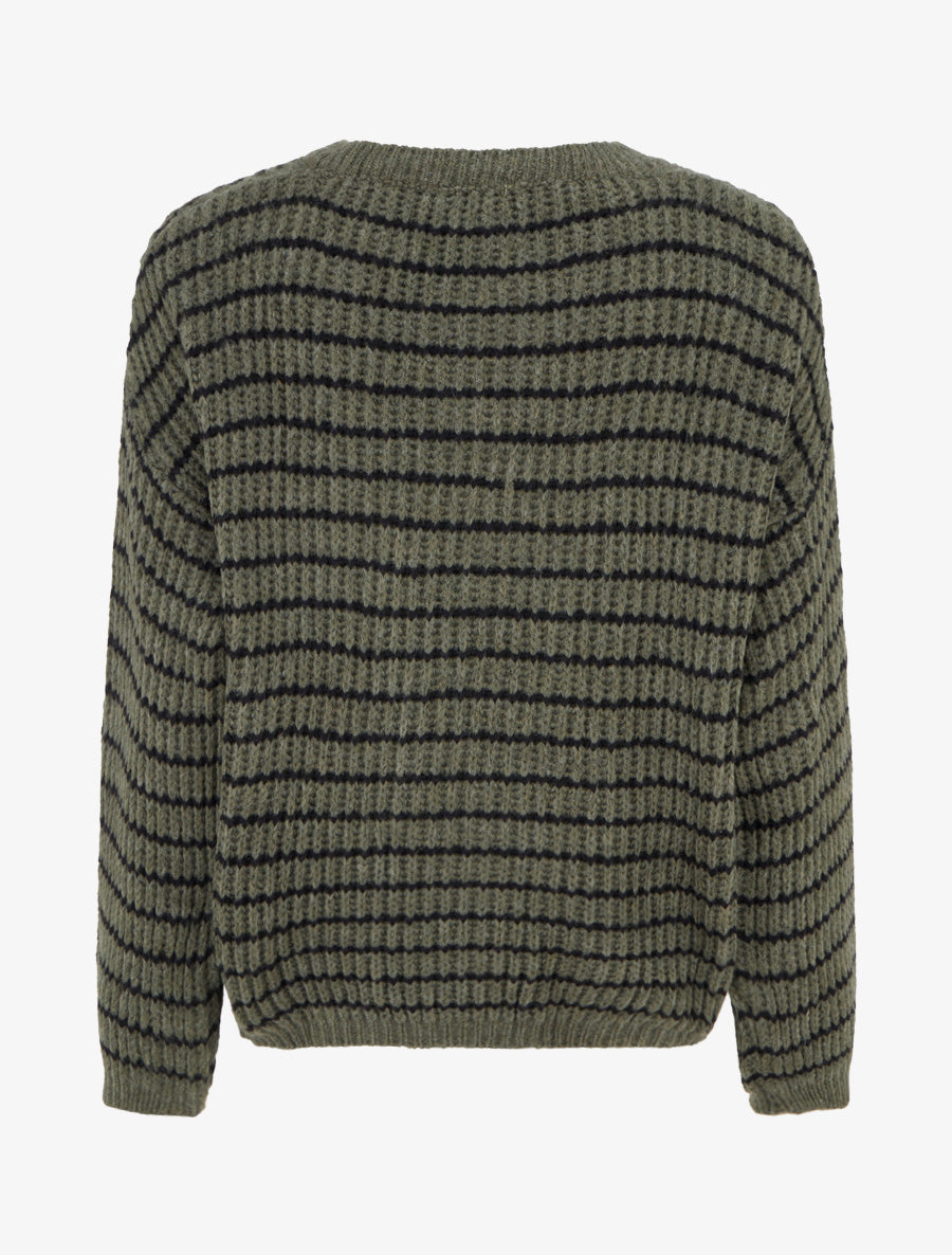Pull mohair inscription LOVE à rayures - Kaki - 2