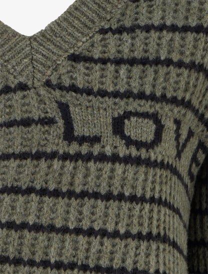 Pull mohair inscription LOVE à rayures - Kaki - 3