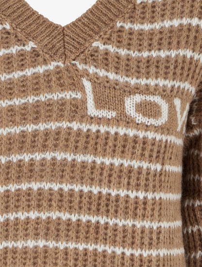 Pull mohair inscription LOVE à rayures - Camel - 3