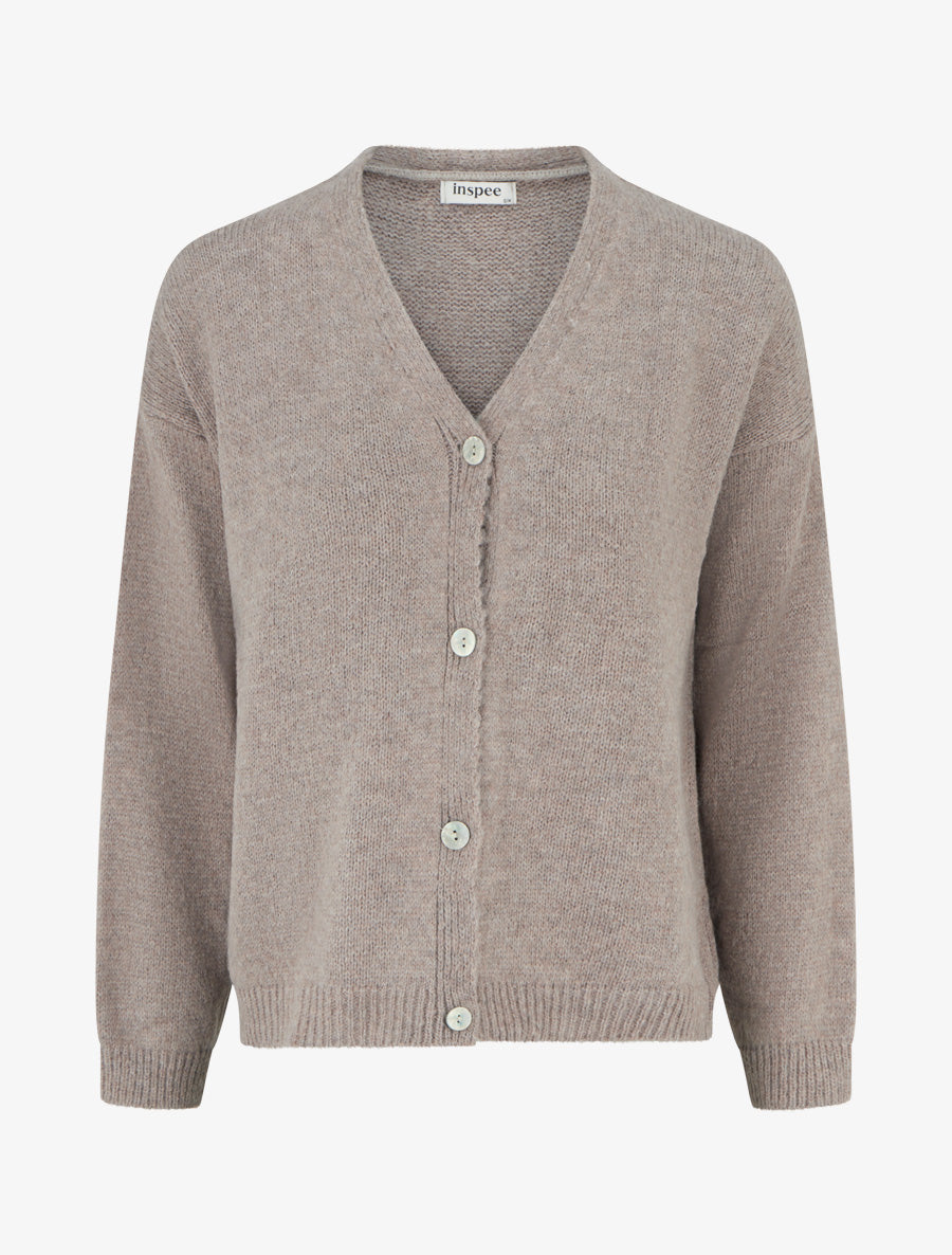 Gilet mohair ample à col V - Taupe - 1