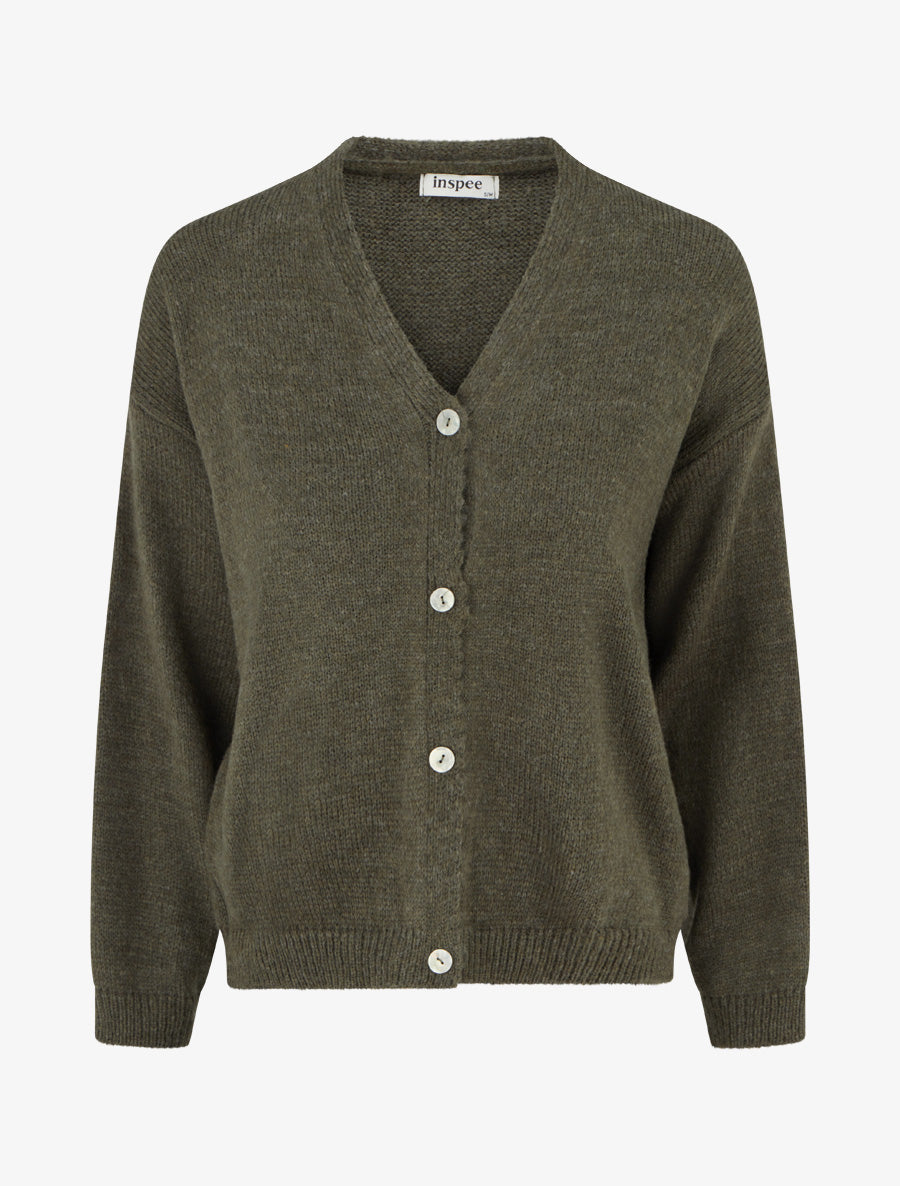 Gilet mohair ample à col V - Kaki - 1