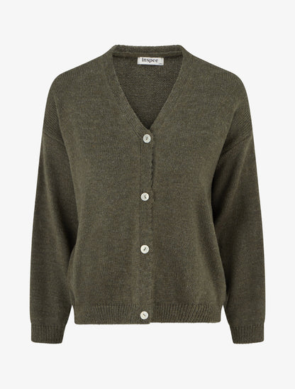 Gilet mohair ample à col V - Kaki - 1