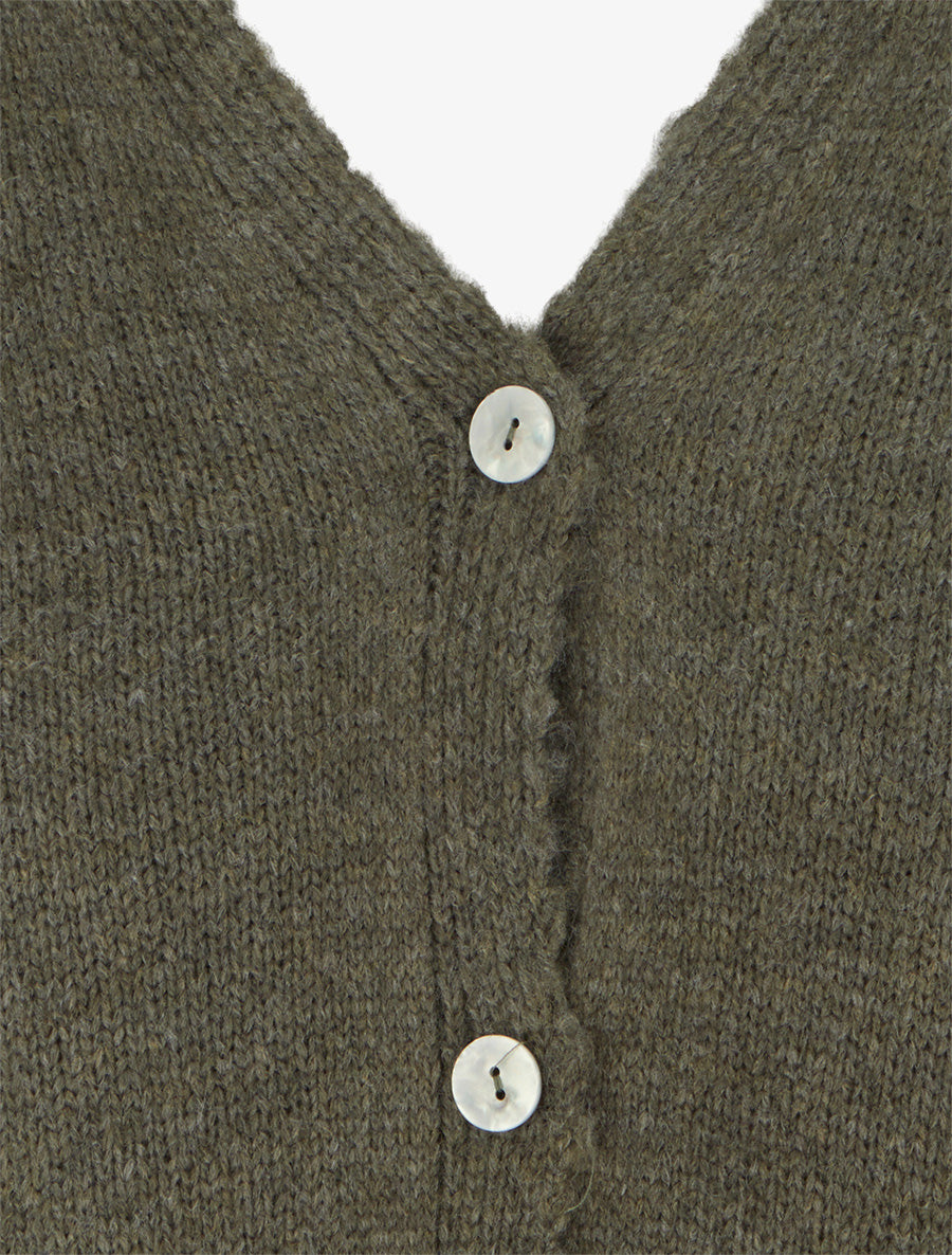 Gilet mohair ample à col V - Kaki - 3