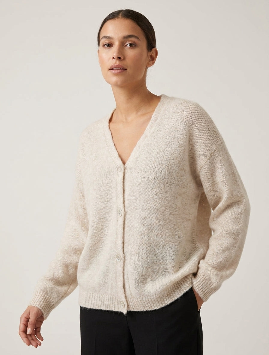 Chaleco de mohair holgado con cuello en V - Crudo