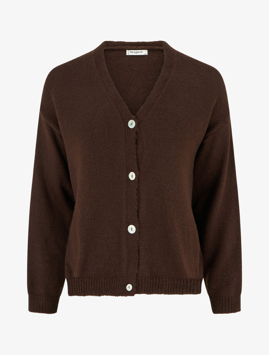 Gilet mohair ample à col V - Marron - 1