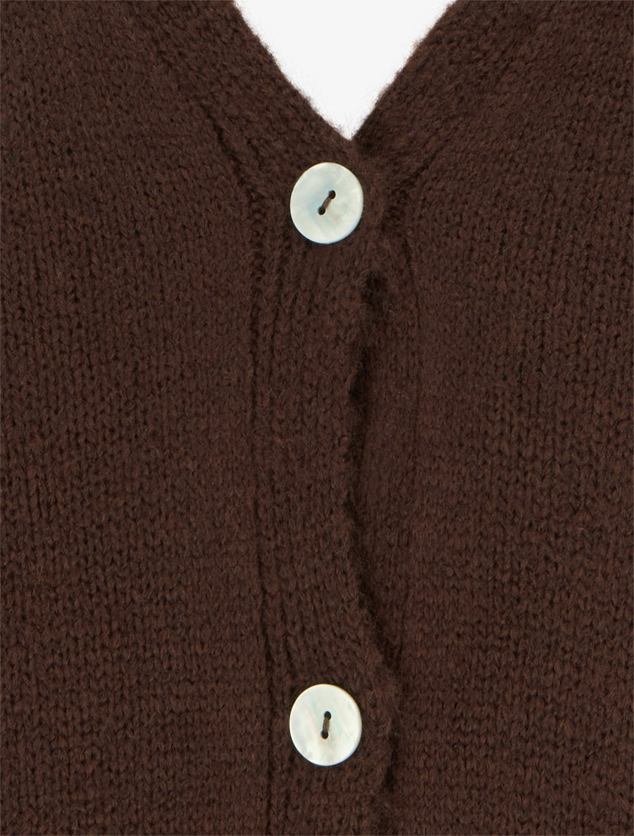 Gilet mohair ample à col V - Marron - 3