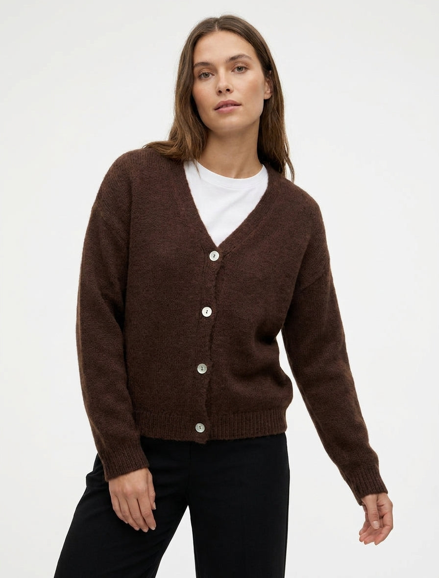 Chaleco de mohair holgado con cuello en V - Marrón